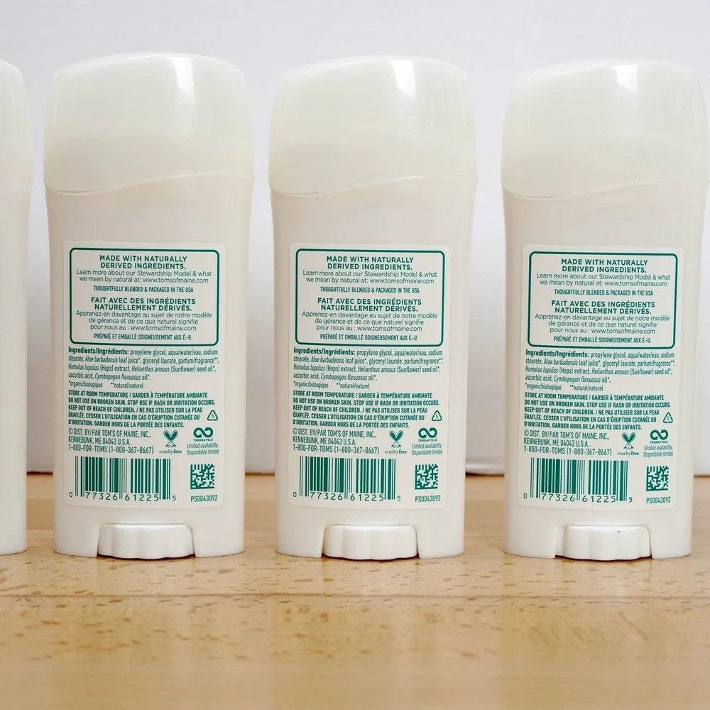 5 Tom's of Maine Deodorant Wild Lavender Scent 2.25‎ oz 0% Aluminium